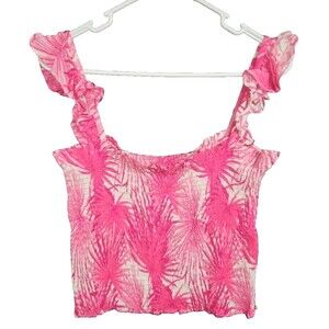 Rose & Olive Large Pink Tank Crop Women's Shirt Smocked Shirt Blouse NWT